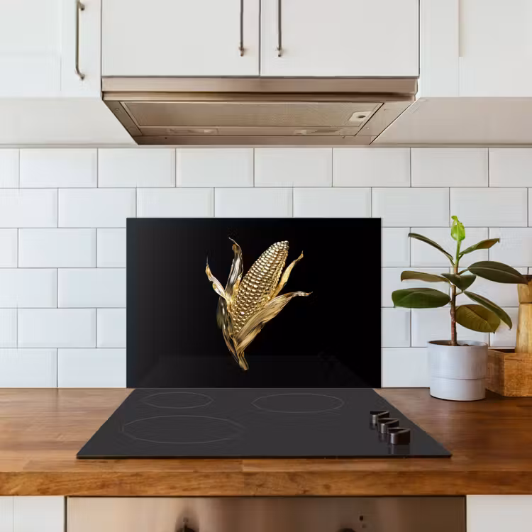 Kitchen splashback for hob - Corn - Food - Gold - Black — 3