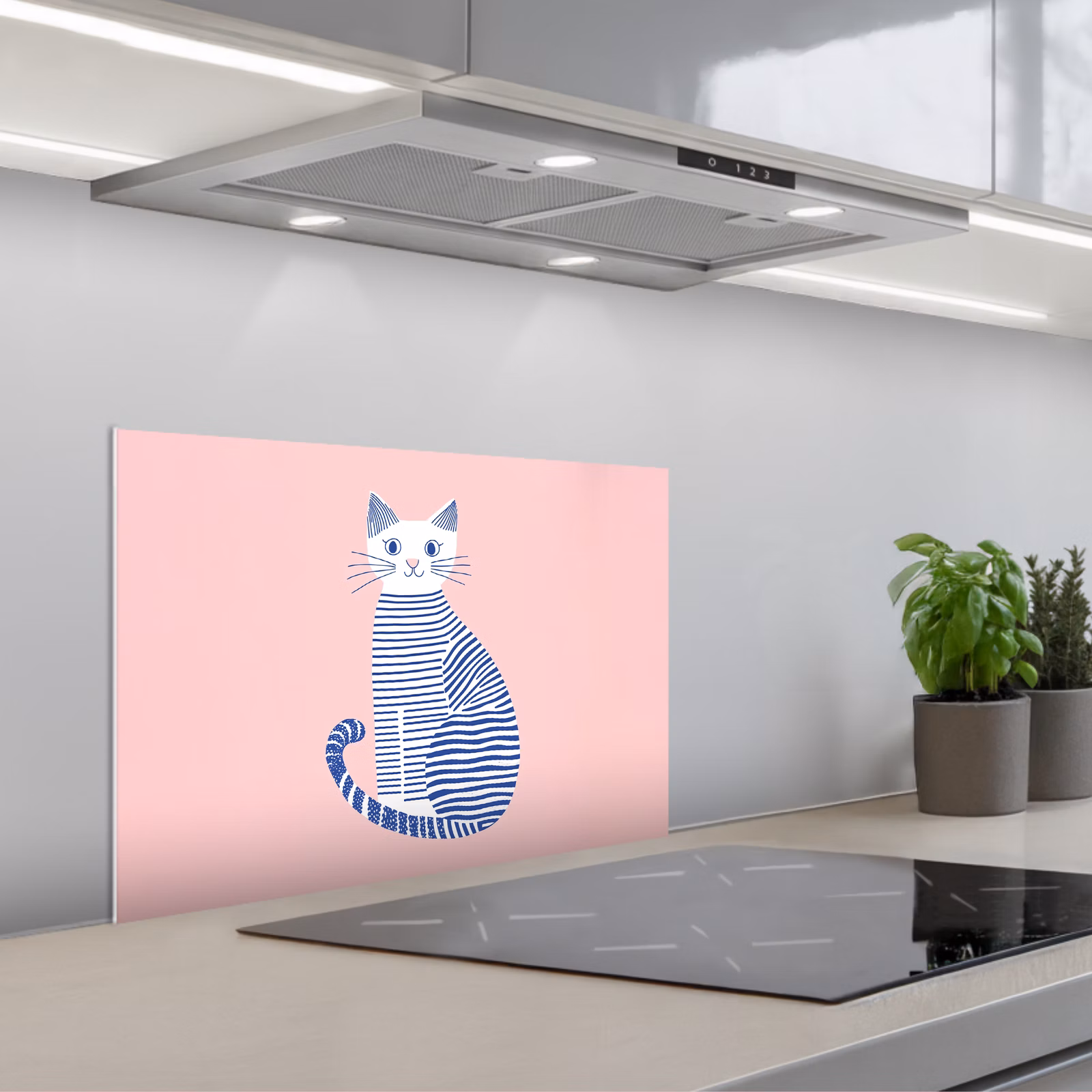 Kitchen splashback for hob - Cat - Illustration - Minimalist - Pink — 1