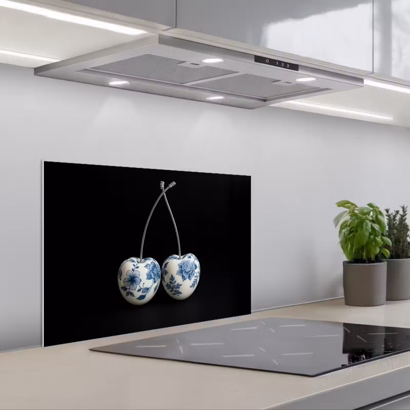 Kitchen splashback for hob - Cherries - Delft blue - Fruit — 1