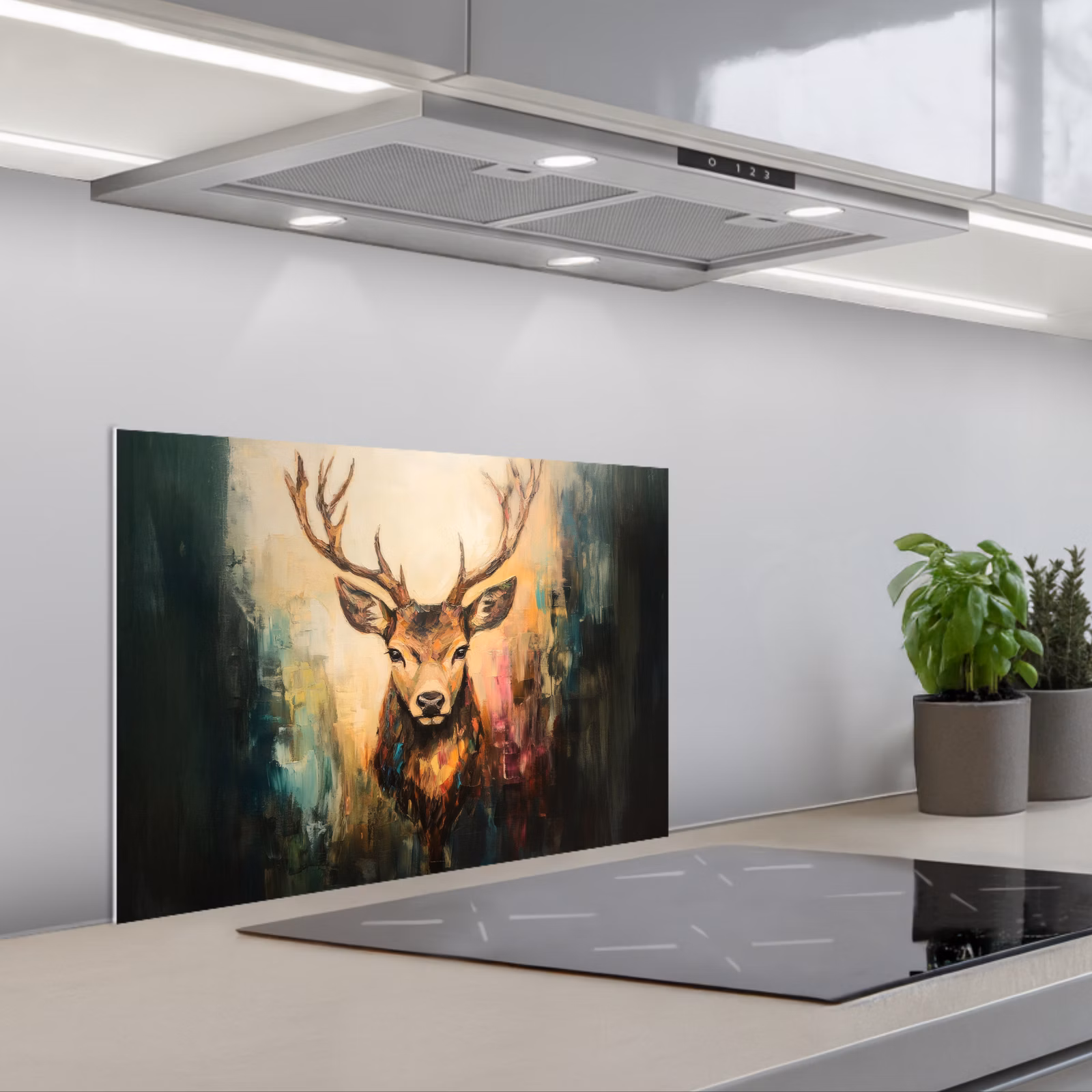 Kitchen splashback for hob - Deer - Painted - Antlers - Brown — 1