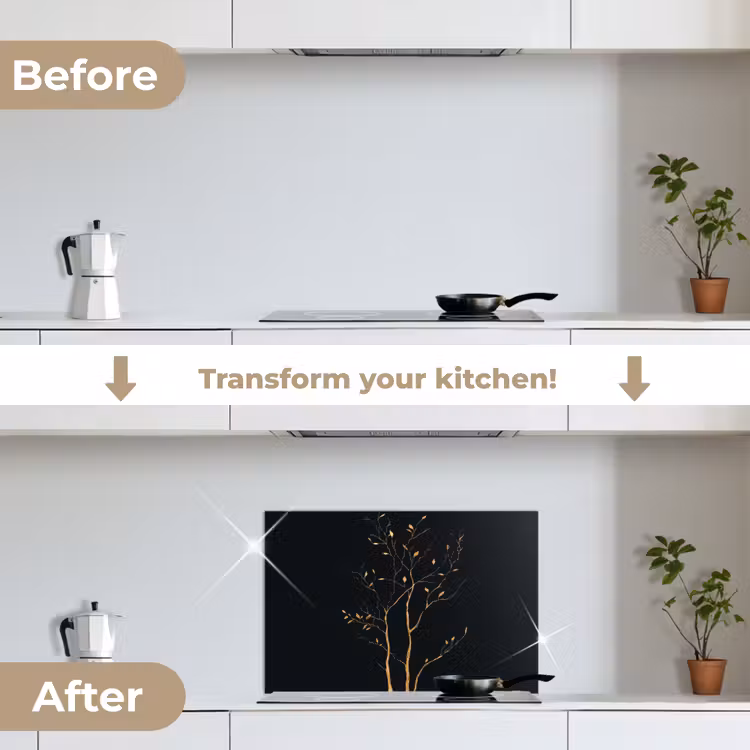 Kitchen splashback for hob - Branches - Leaves - Black — 7
