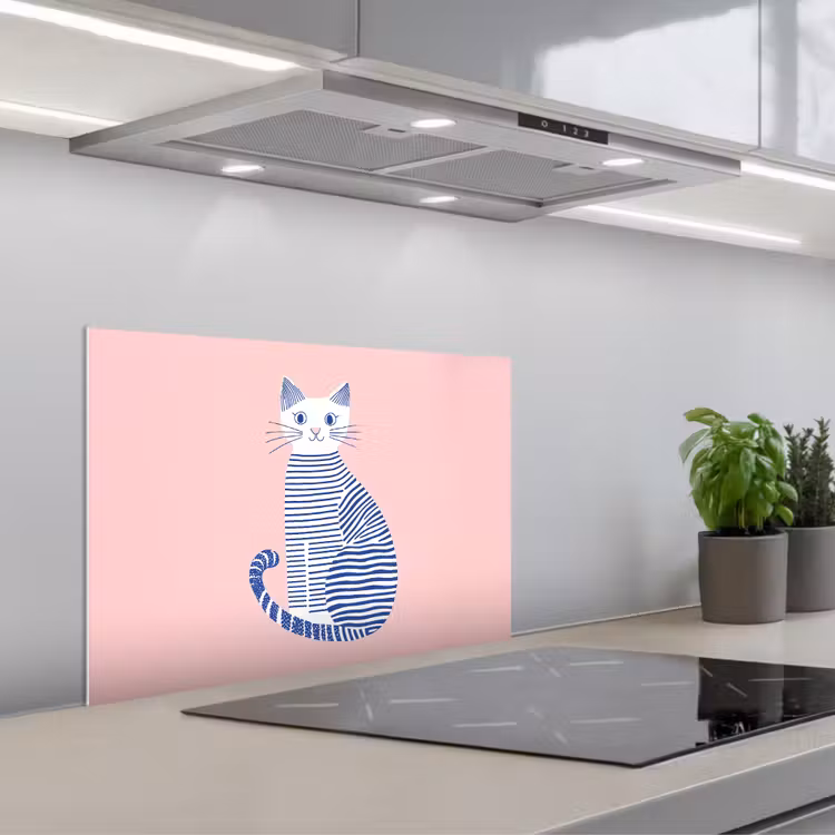 Kitchen splashback for hob - Cat - Illustration - Minimalist - Pink — 1