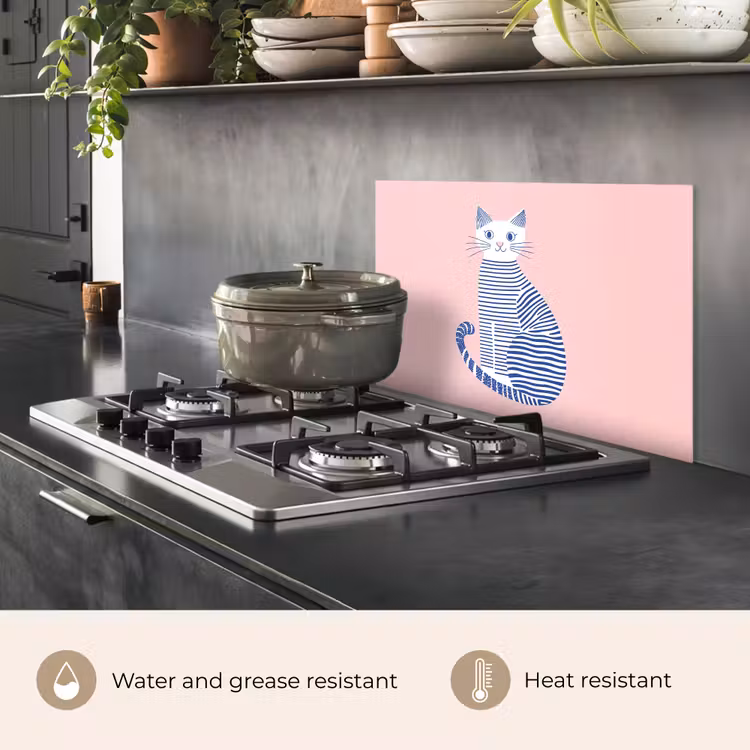 Kitchen splashback for hob - Cat - Illustration - Minimalist - Pink — 2