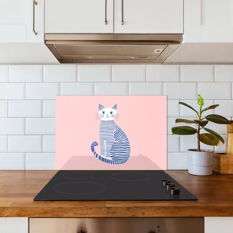 Kitchen splashback for hob - Cat - Illustration - Minimalist - Pink — 3