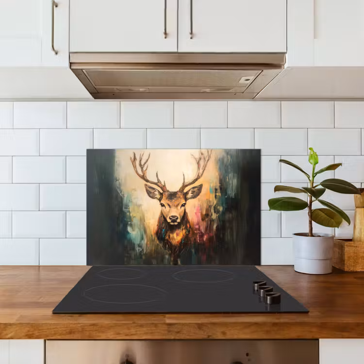Kitchen splashback for hob - Deer - Painted - Antlers - Brown — 3