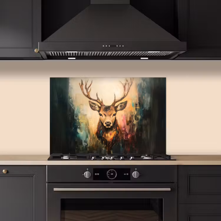 Kitchen splashback for hob - Deer - Painted - Antlers - Brown — 5