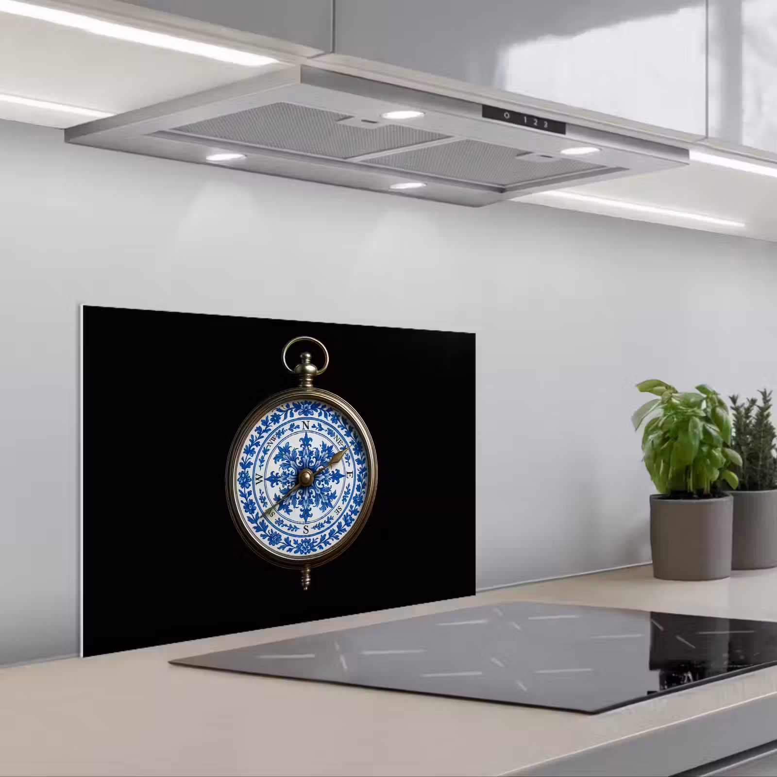 Kitchen splashback for hob - Compass - Delft blue - Black — 1