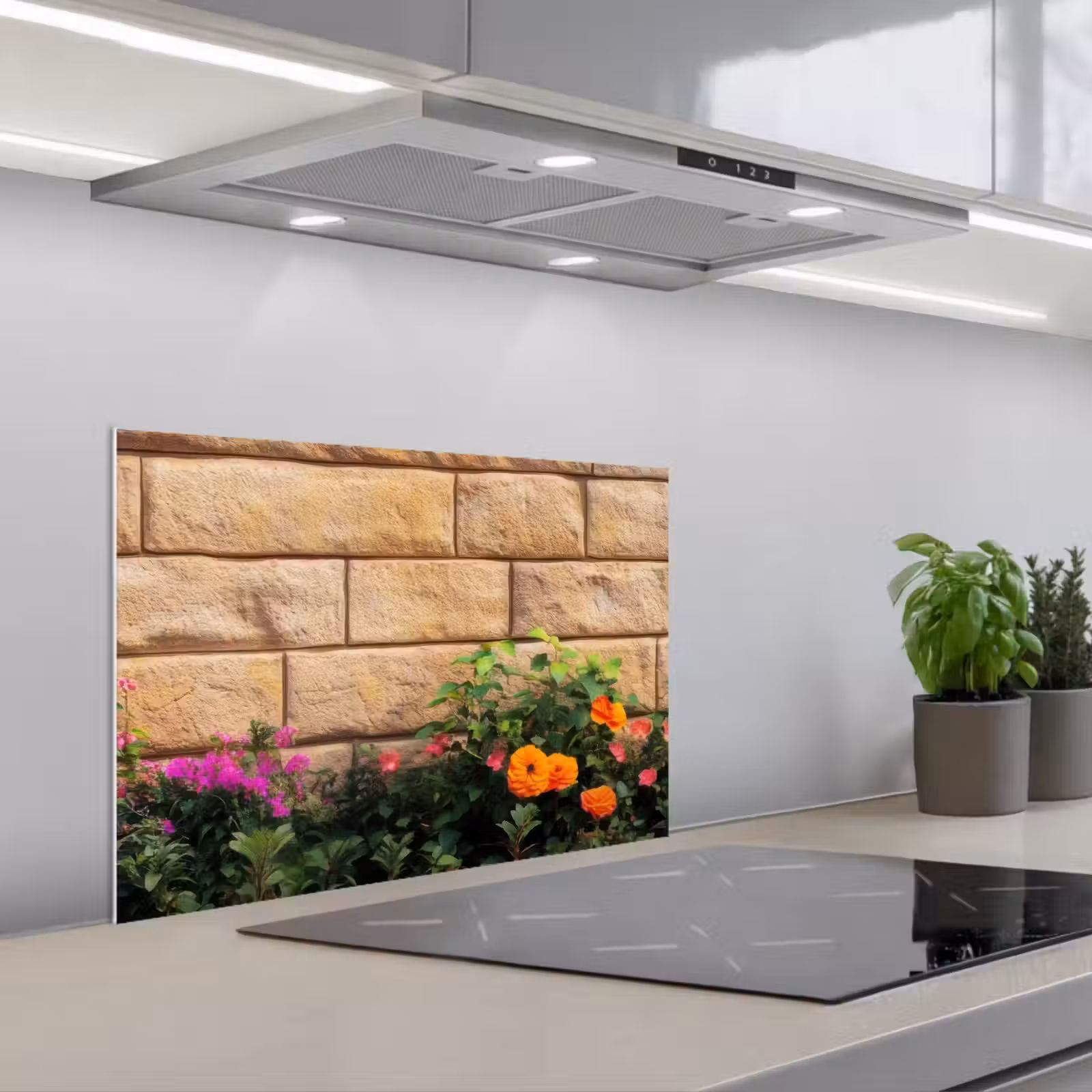 Kitchen splashback for hob - Flowers - Bricks - Colorful — 1