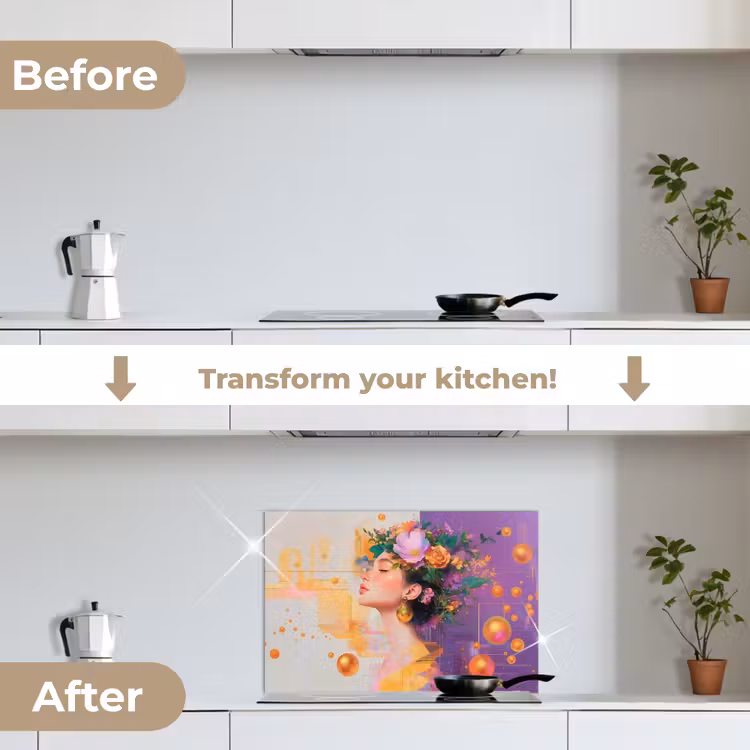 Kitchen splashback for hob - Abstract - Woman - Crown of Flowers - Gold — 7