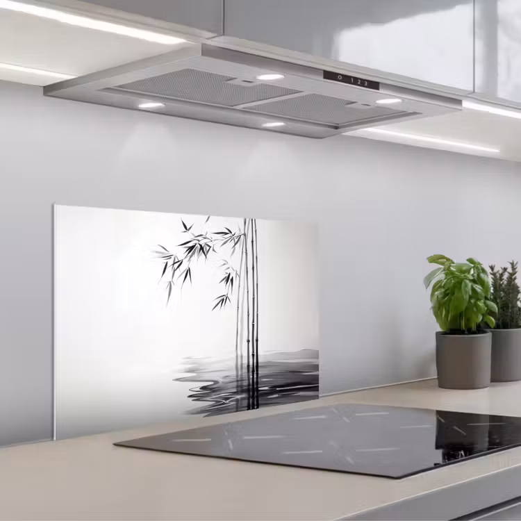 Kitchen splashback for hob - Bamboo logs - Water - Minimalist - White — 1
