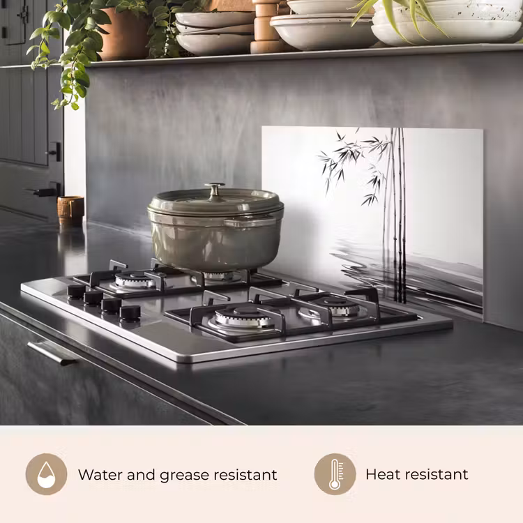 Kitchen splashback for hob - Bamboo logs - Water - Minimalist - White — 2
