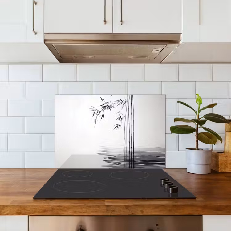 Kitchen splashback for hob - Bamboo logs - Water - Minimalist - White — 3
