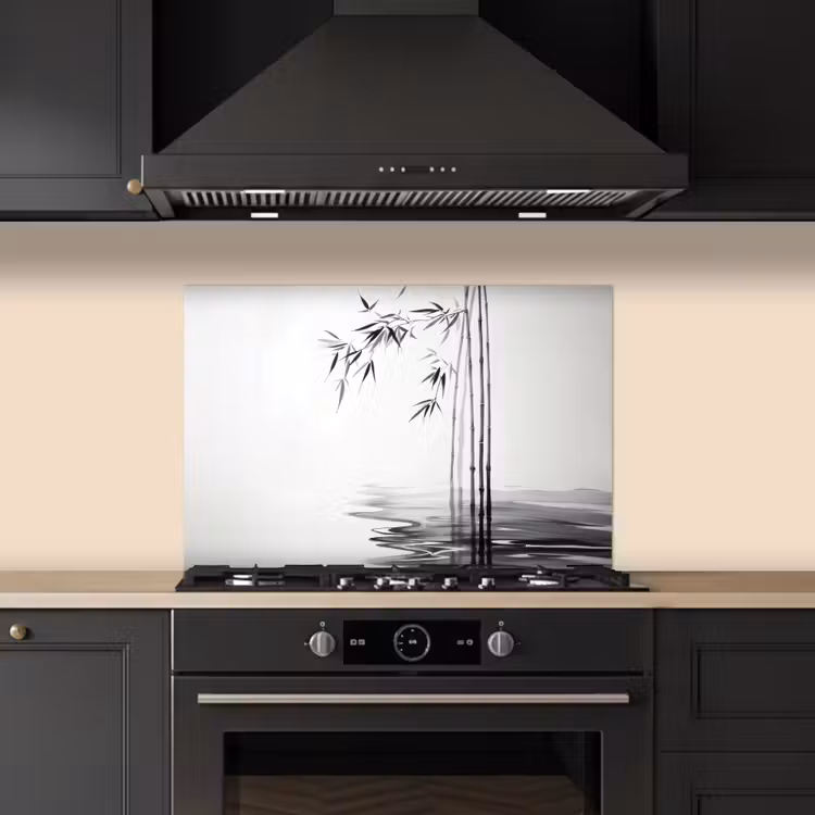 Kitchen splashback for hob - Bamboo logs - Water - Minimalist - White — 5