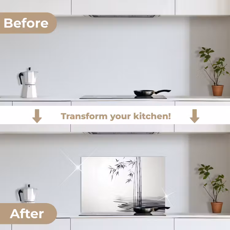 Kitchen splashback for hob - Bamboo logs - Water - Minimalist - White — 7