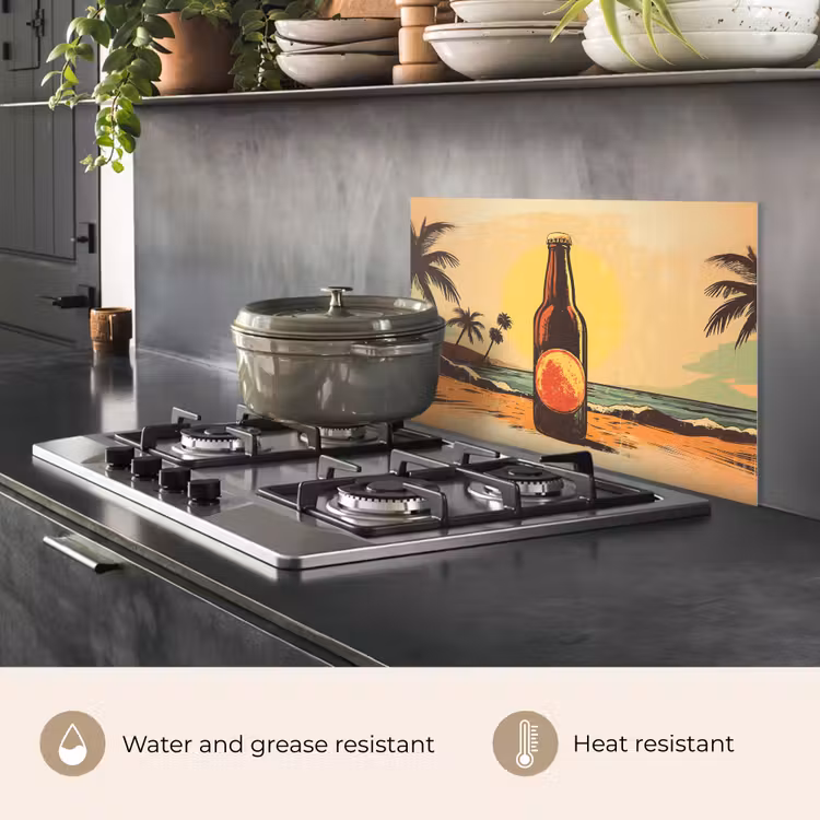 Kitchen splashback for hob - Beer bottle - Sunset - Palm trees - Sea — 2