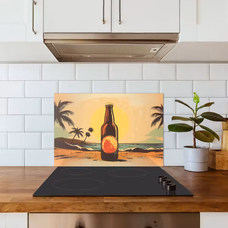 Kitchen splashback for hob - Beer bottle - Sunset - Palm trees - Sea — 3