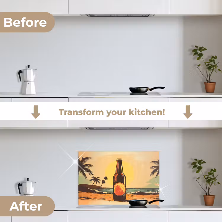 Kitchen splashback for hob - Beer bottle - Sunset - Palm trees - Sea — 7