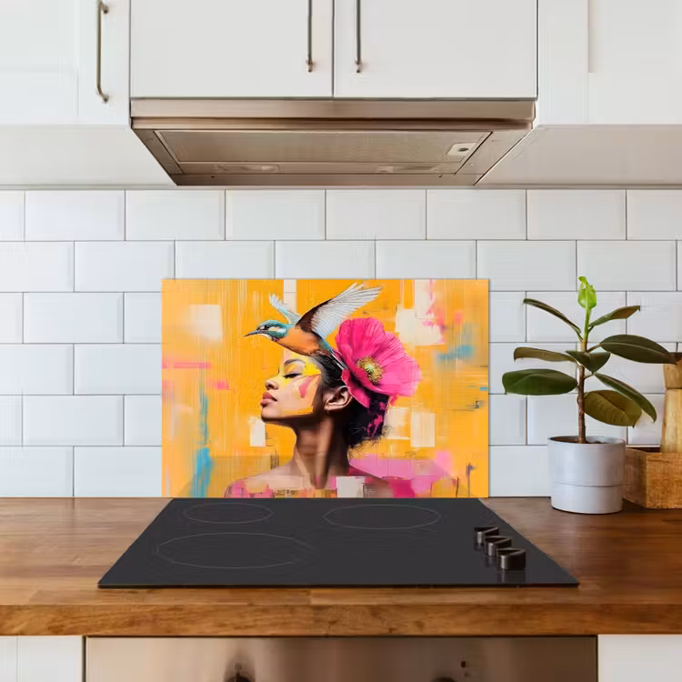 Kitchen splashback for hob - Bird - Woman - Abstract - Flower — 3