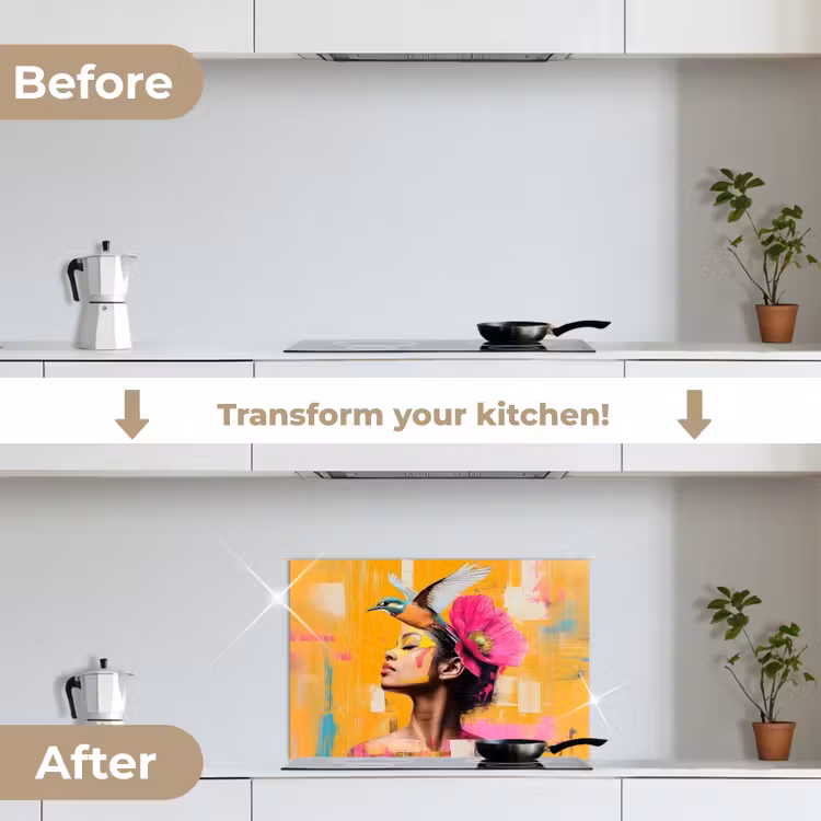 Kitchen splashback for hob - Bird - Woman - Abstract - Flower — 7