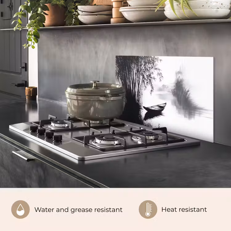 Kitchen splashback for hob - Boat - River - Bamboo - White — 2
