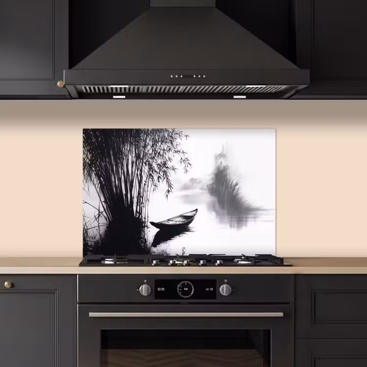 Kitchen splashback for hob - Boat - River - Bamboo - White — 5