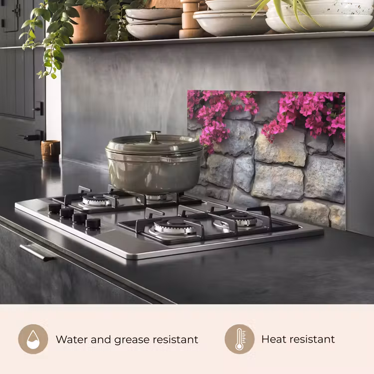 Kitchen splashback for hob - Bougainvillea - Stone Wall - Pink — 2