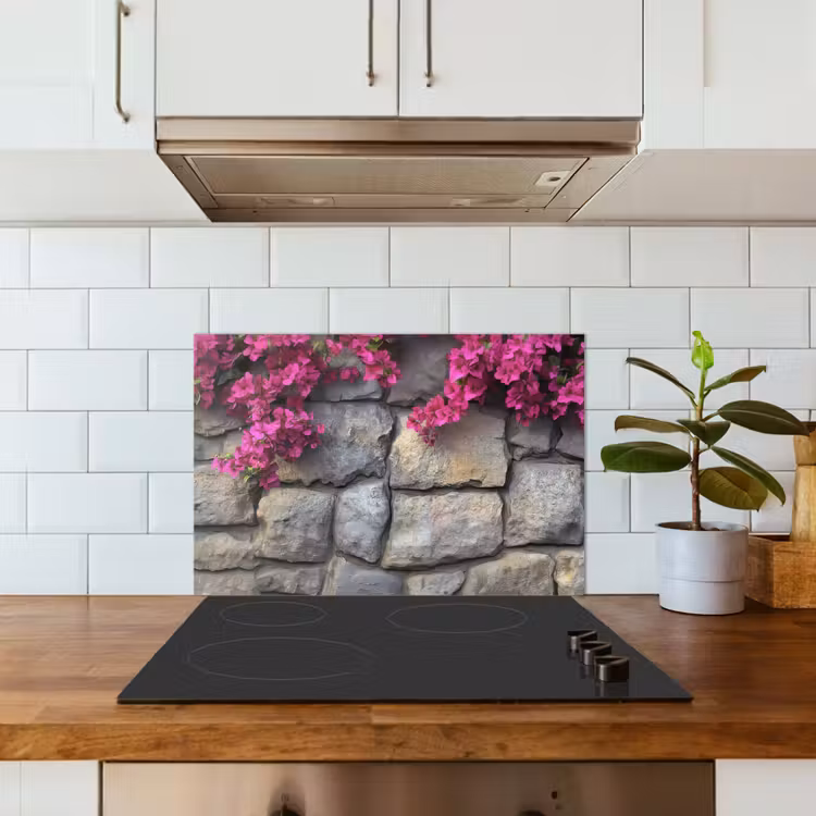 Kitchen splashback for hob - Bougainvillea - Stone Wall - Pink — 3
