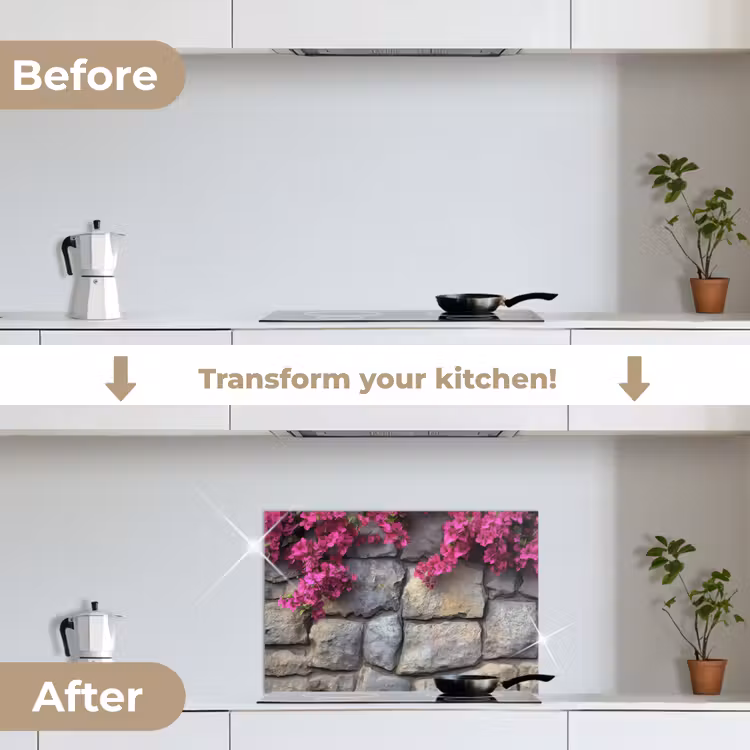 Kitchen splashback for hob - Bougainvillea - Stone Wall - Pink — 7