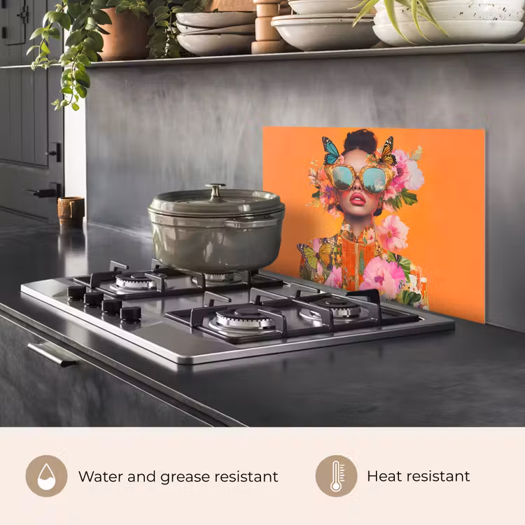 Kitchen splashback for hob - Butterflies - Woman - Sunglasses - Colorful — 2