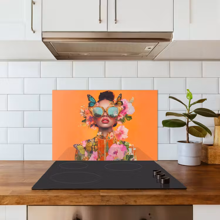 Kitchen splashback for hob - Butterflies - Woman - Sunglasses - Colorful — 3
