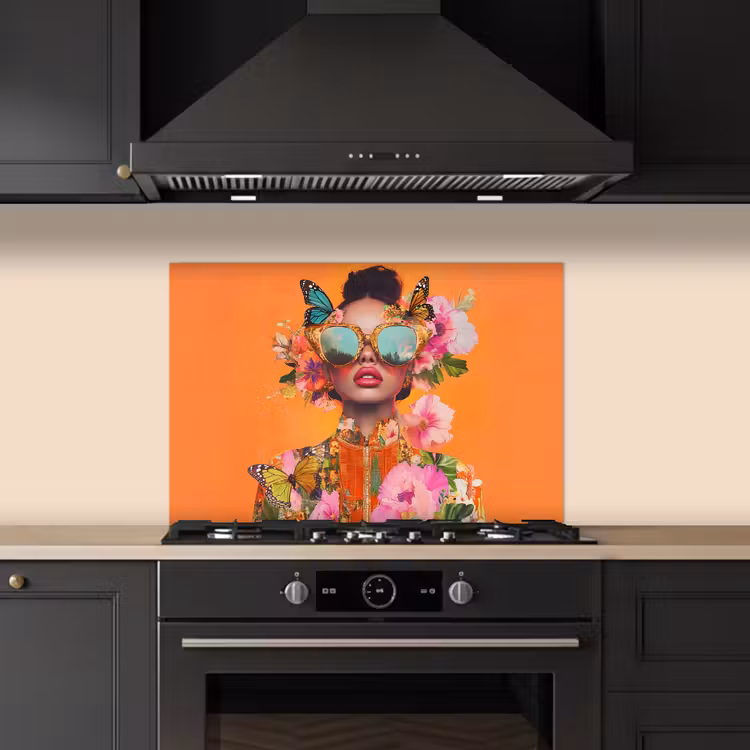 Kitchen splashback for hob - Butterflies - Woman - Sunglasses - Colorful — 5