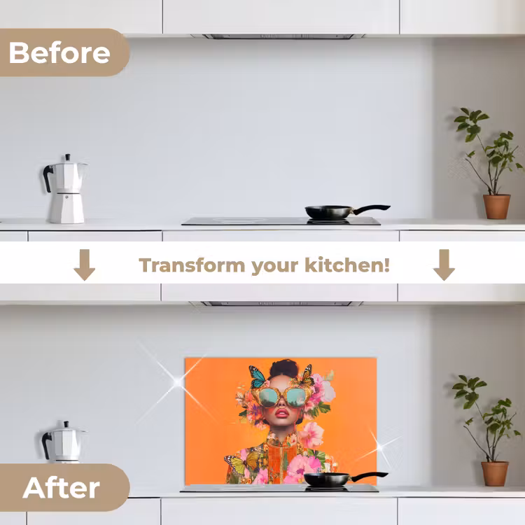 Kitchen splashback for hob - Butterflies - Woman - Sunglasses - Colorful — 7