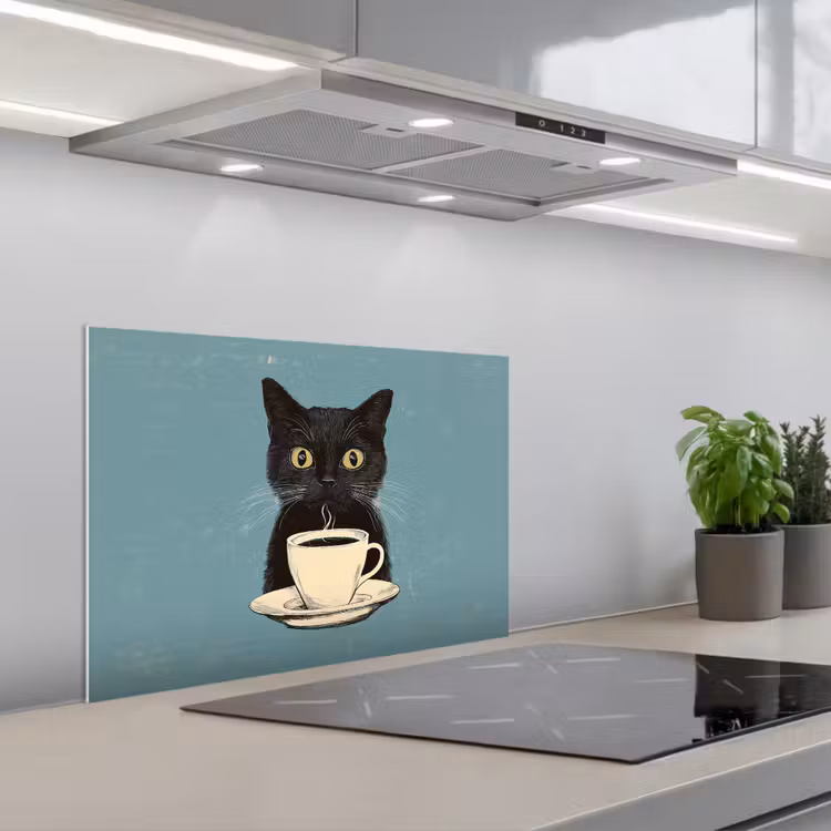 Kitchen splashback for hob - Cat - Black - Coffee - Minimalist — 1