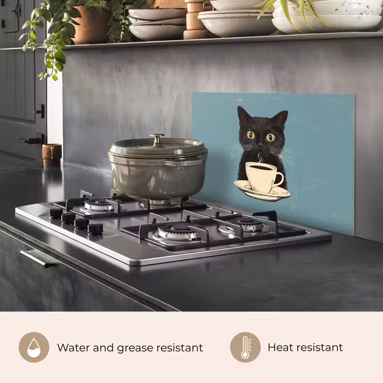 Kitchen splashback for hob - Cat - Black - Coffee - Minimalist — 2
