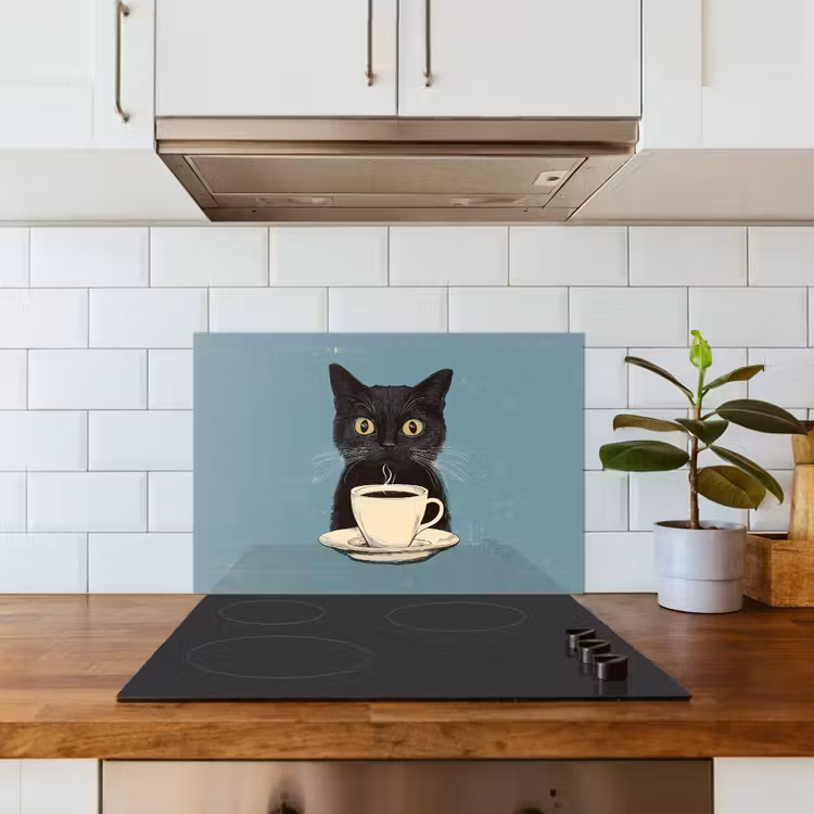 Kitchen splashback for hob - Cat - Black - Coffee - Minimalist — 3