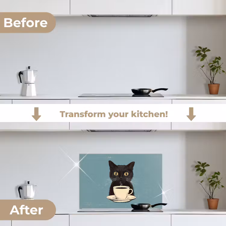 Kitchen splashback for hob - Cat - Black - Coffee - Minimalist — 7