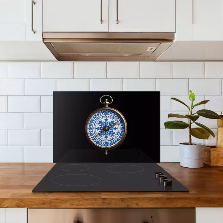Kitchen splashback for hob - Compass - Delft blue - Black — 3