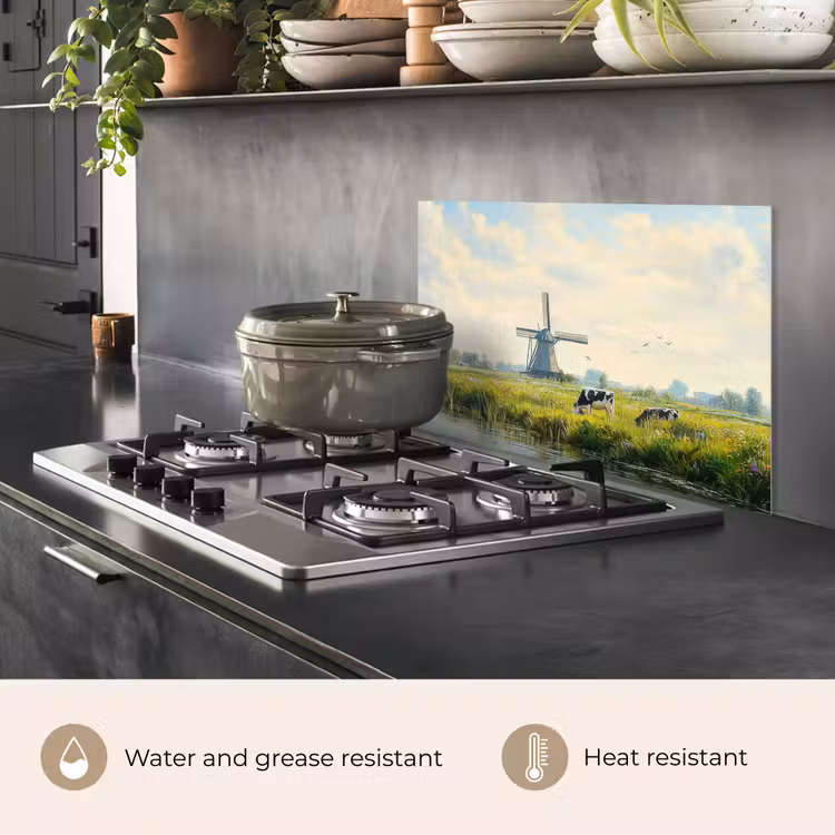 Kitchen splashback for hob - Cows - Windmill - Meadow - Blue — 2
