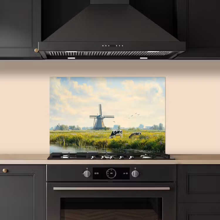 Kitchen splashback for hob - Cows - Windmill - Meadow - Blue — 5