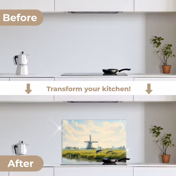 Kitchen splashback for hob - Cows - Windmill - Meadow - Blue — 7
