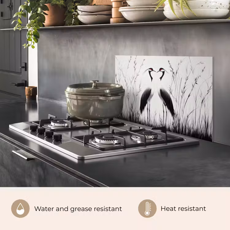Kitchen splashback for hob - Crane - Grass - Heart Shape - Black — 2