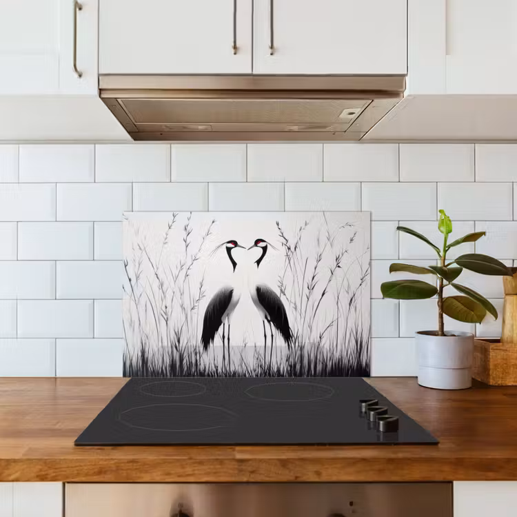 Kitchen splashback for hob - Crane - Grass - Heart Shape - Black — 3