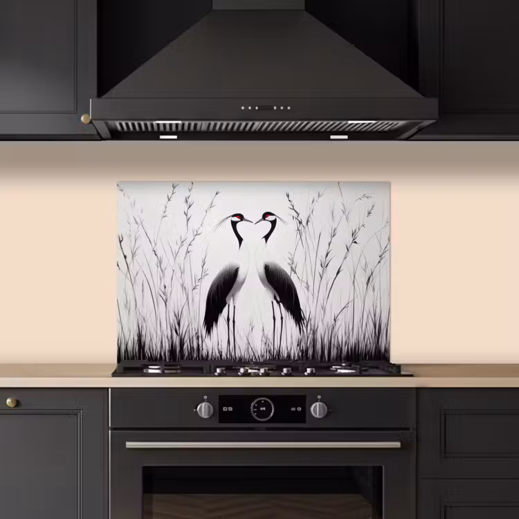 Kitchen splashback for hob - Crane - Grass - Heart Shape - Black — 5