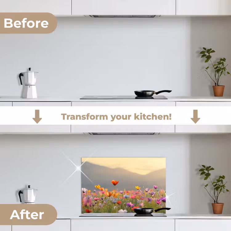 Kitchen splashback for hob - Field of flowers - Mountains - Sunlight - Flowers — 7