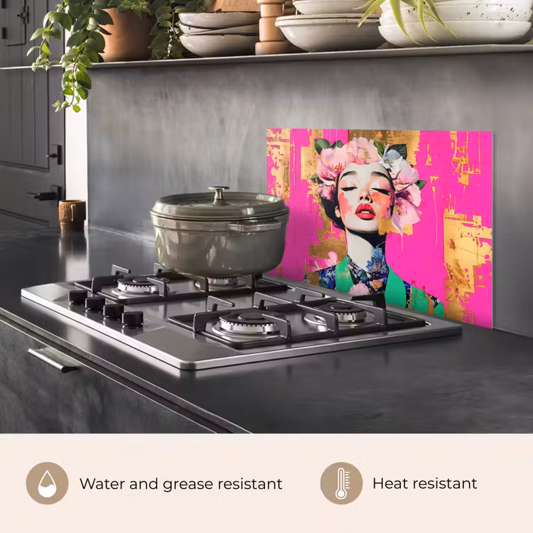 Kitchen splashback for hob - Flower crown - Gold - Woman - Portrait — 2