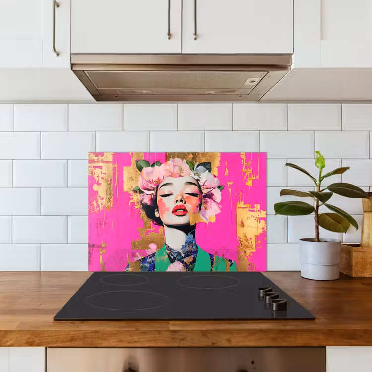 Kitchen splashback for hob - Flower crown - Gold - Woman - Portrait — 3