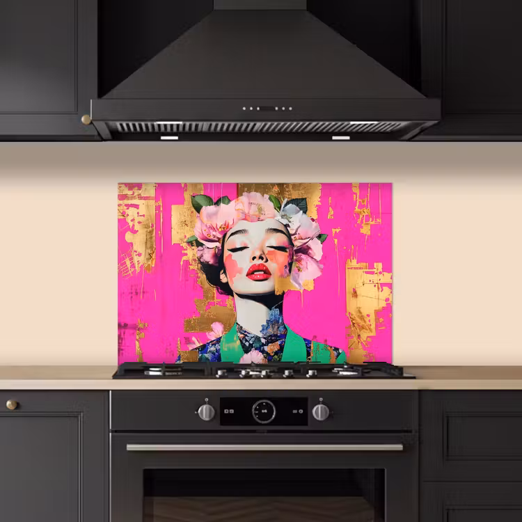 Kitchen splashback for hob - Flower crown - Gold - Woman - Portrait — 5
