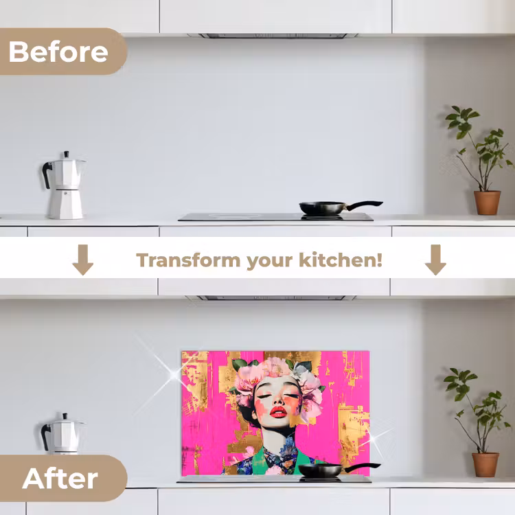 Kitchen splashback for hob - Flower crown - Gold - Woman - Portrait — 7