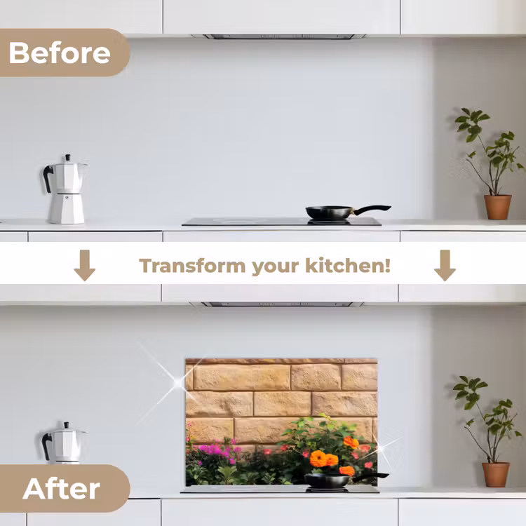 Kitchen splashback for hob - Flowers - Bricks - Colorful — 7