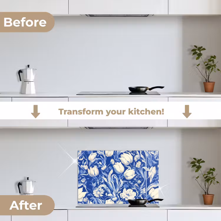 Kitchen splashback for hob - Flowers - Delft Blue - Pattern - Tulip — 7